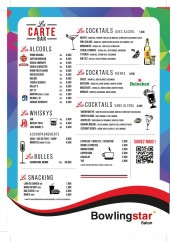 Menu Bowlingstar - Les alcools, cocktails, snacking...