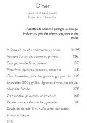 Menu Perséphone - Dîner