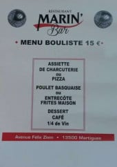 Menu Marin' Bar - Le menu Bouliste à 15 €