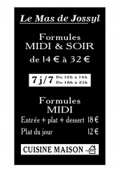 Menu Le Mas de Jossyl - Formules