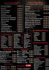 Menu Master grill - Les menus sandwichs, menus assiettes et suppléments,...