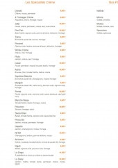 Menu Pluto Pizza - Les spécialités crèmes, pizzas desserts