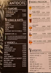 Menu L’Antidote - Les planches ; whisky et digestifs ...