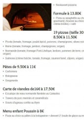 Menu La Picota - La formule, les pizzas, les pâtes, les viandes...
