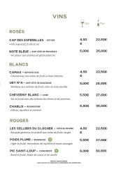 Menu La Pergola - Les vins rosés et vins rouges