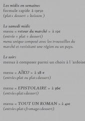 Menu L'art et la matière - Les formules et menus