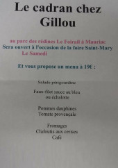Menu Le Cadran chez Gillou - Exemple de menu