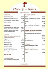 Menu L'Auberge en Ruynes - La carte