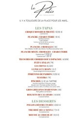 Menu Le Patio - Les tapas et desserts