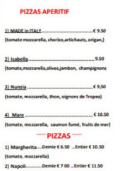Menu Made in italy - Les pizzas apéritifs et pizzas base tomate