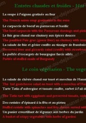 Menu Café des Arts - Les entrées et le coin vegetarien