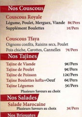 Menu Saveurs et Délices de Marrakech - Les couscous, tajines;, salades et briouates