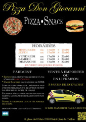 Menu Pizza Don Giovanni - Carte et menu Pizza Don Giovanni
Saint Ciers du Taillon