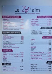Menu Le Zef'aim - Les menus 