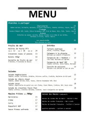 Menu Les Salines - Les entrées, salades et fruits de mer, ...