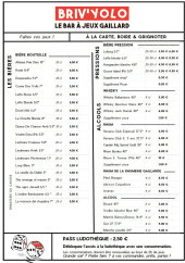 Menu Briv'yolo - Les bières bouteilles ,Les bières pressions et whisky,...