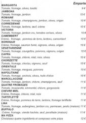 Menu La Croisilla - pizzas