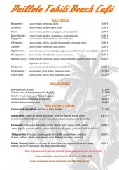 Menu Paillote Tahiti Beach - Les pizzas, entrées et salades