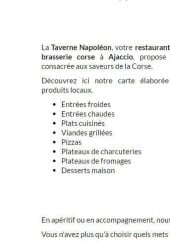 Menu Taverne Napoléon - Les prestations