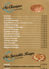 Menu Pizza du bastion - Classiques et spécialités rouges