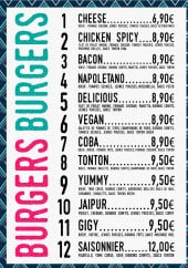 Menu Les Tontons Burger - Burgers