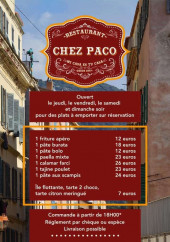 Menu Chez Paco - Menu à la carte