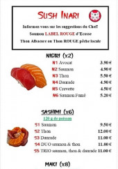 Menu Sush'Inari - Les nigiri, sashimi, ...