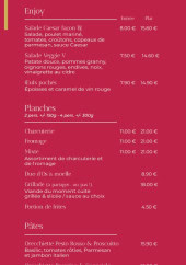 Menu Beer And Joy - Les planches, pates et plats, ...