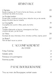 Menu Brasserie François - Résistance, accompagnements et pause bourguignonne
