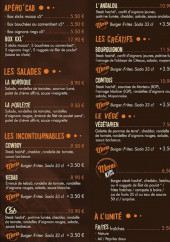 Menu La Cabane à Burger - Les salades, incontournables et créatifs,...