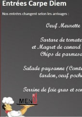 Menu Le Carpe Diem - Entrées