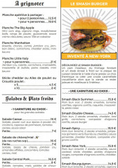 Menu The Big Apple - Les burgers, salades et a grignoter, ...