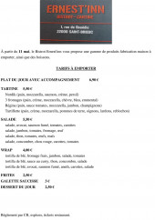 Menu Ernest'inn - Les menus