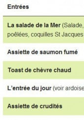 Menu Le Bouche à Oreille - Les entrées