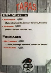 Menu QG bar - Les charcuteries et les fromages