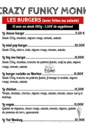 Menu Crazy Funky Monkey - Les burgers, bagels