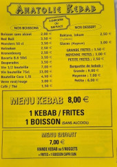 Menu Anatolie Kebab - Les boissons, desserts et menus enfants,...