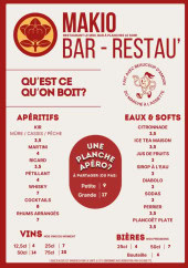 Menu Makio Bar - Les apéritifs, eaux et softs,...