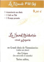 Menu La Sand'tricherie - Formules petit déjeuner