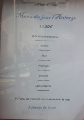 Menu L'Auberge de Jaure - Le menu du jour