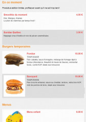Menu L'Extra - Burgers temporaires et menus