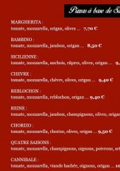 Menu Le Bouchon - Les pizzas à base tomate