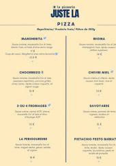 Menu La Pizzeria Juste La - Les pizzas