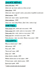 Menu Le bistrot - Les salades, desserts, ...