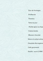 Menu Le chalet de la source - Desserts