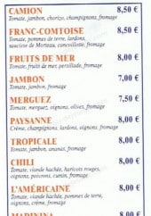 Menu Camion Real Pizza - Les pizzas: camion, franc comtoise ,fruits de mer, jambon,...