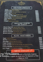 Menu Taj Mahal - Les pains, spécialités et plats végétariens, ...