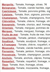 Menu Chez Bruno - Les pizzas base  blanches
