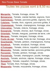 Menu Chez Bruno - Les pizzas tomate