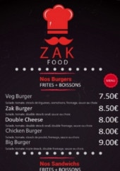 Menu Zak food - Les burgers et sandwichs
